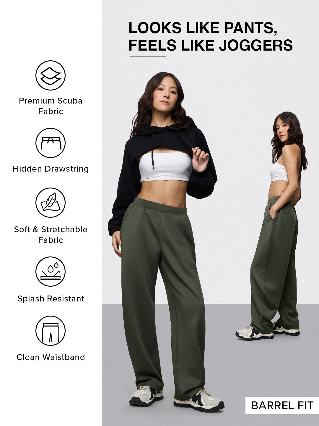 Premium Scuba Joggers: Classic Sage Women Barrel Joggers