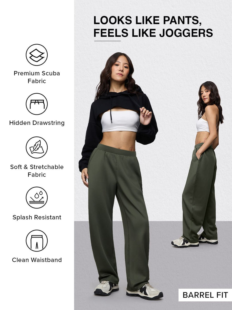 Premium Scuba Joggers: Classic Sage Women Barrel Joggers