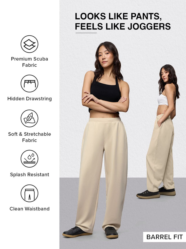 Premium Scuba Joggers: Vanilla Cream Women Barrel Joggers