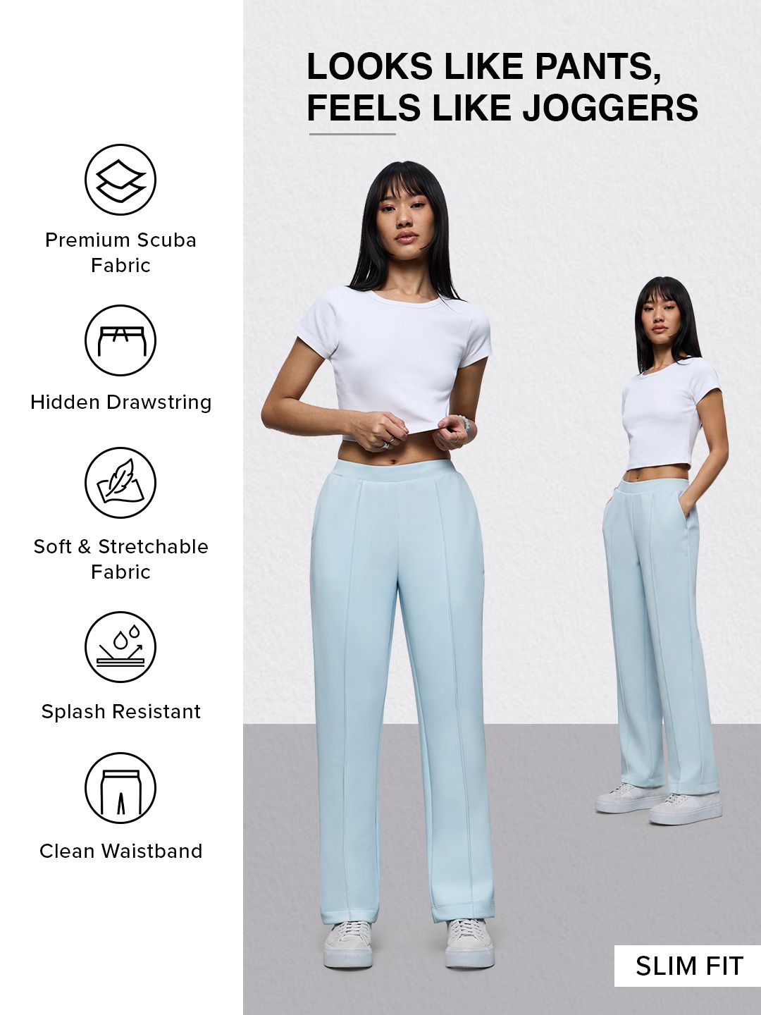 Premium Scuba Joggers: Sky Blue Women Slim Joggers