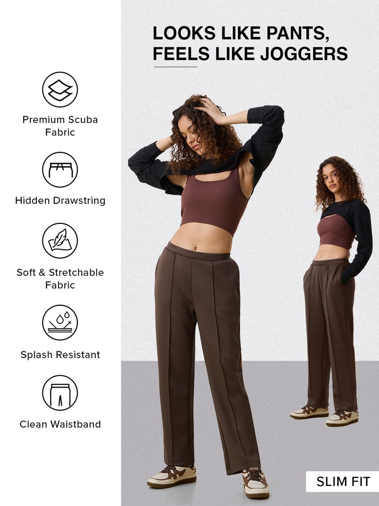 Premium Scuba Joggers: Hazelnut Brown Women Slim Joggers