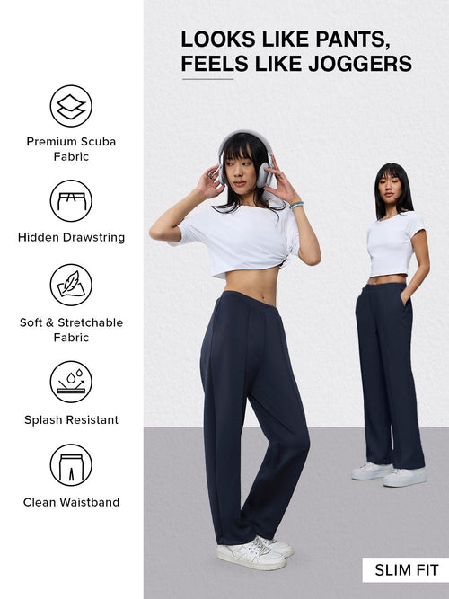 Premium Scuba Joggers: Navy Blue Women Slim Joggers