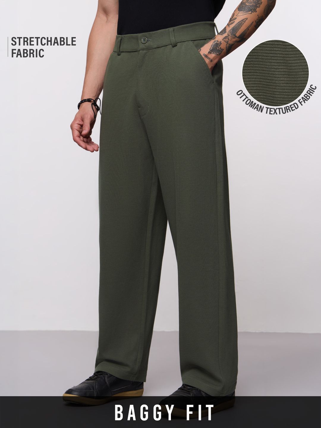Ottoman Textured Pants: Olive Men Pants