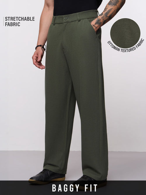 Ottoman Textured Pants: Olive Men Pants