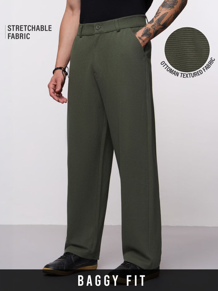 Ottoman Textured Pants: Olive Men Pants