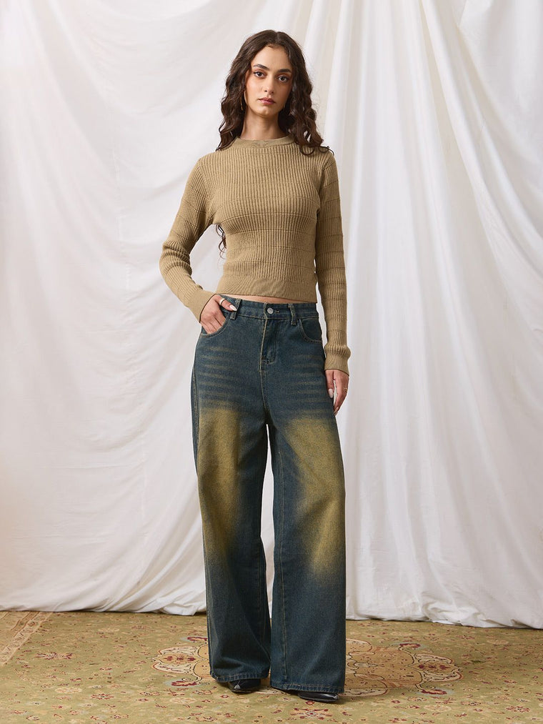 Textured Solid Top: Tiramisu Women Knit Tops