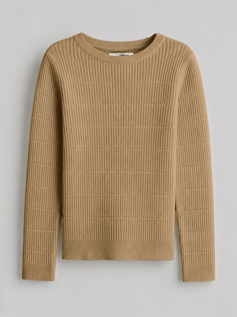 Textured Solid Top: Tiramisu Women Knit Tops