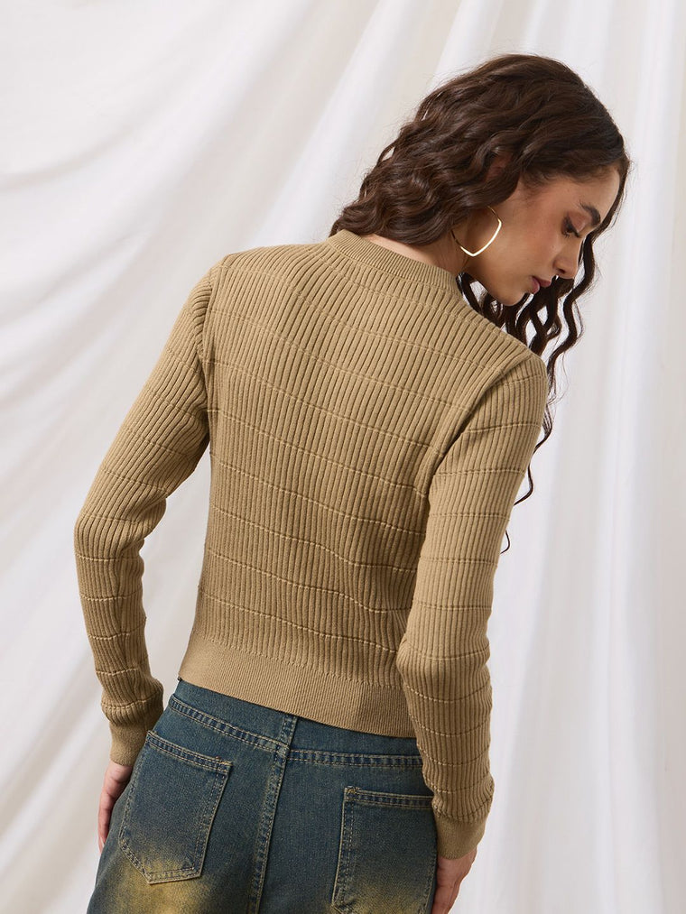 Textured Solid Top: Tiramisu Women Knit Tops