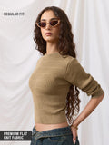 Textured Solid Top: Tiramisu Women Knit Tops