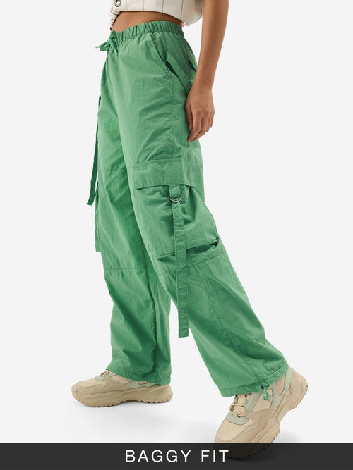 Parachute Pants: Kelly Green Women Baggy Pants