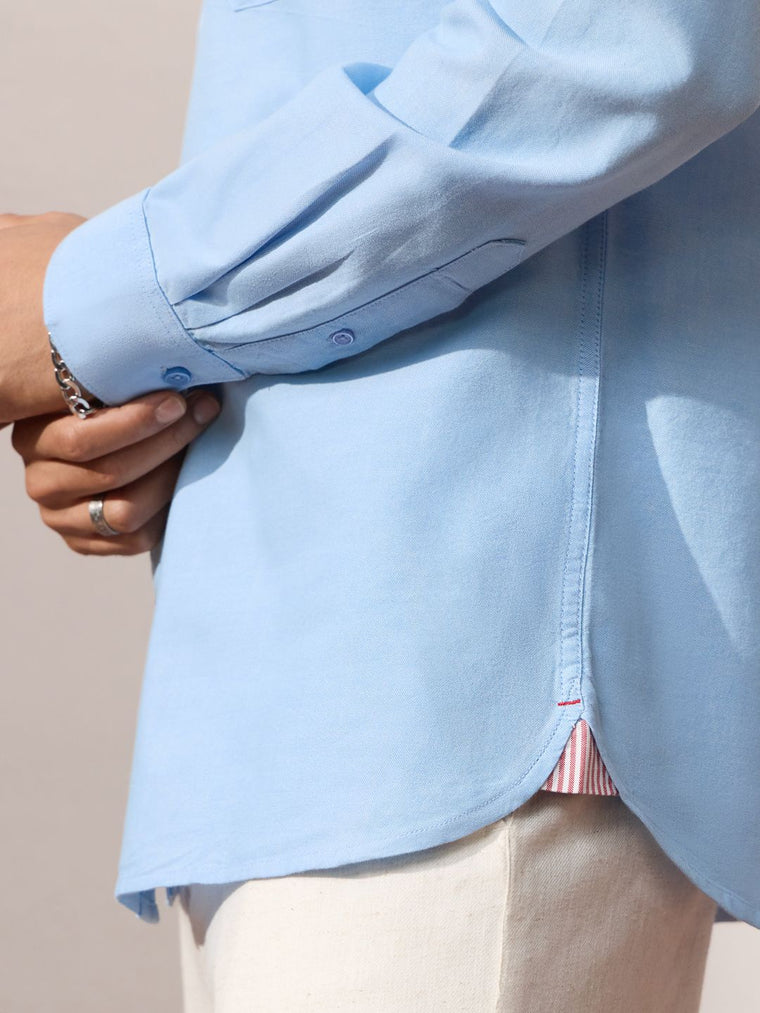 Oxford Shirt: Harbour Blue Men Solid Shirts