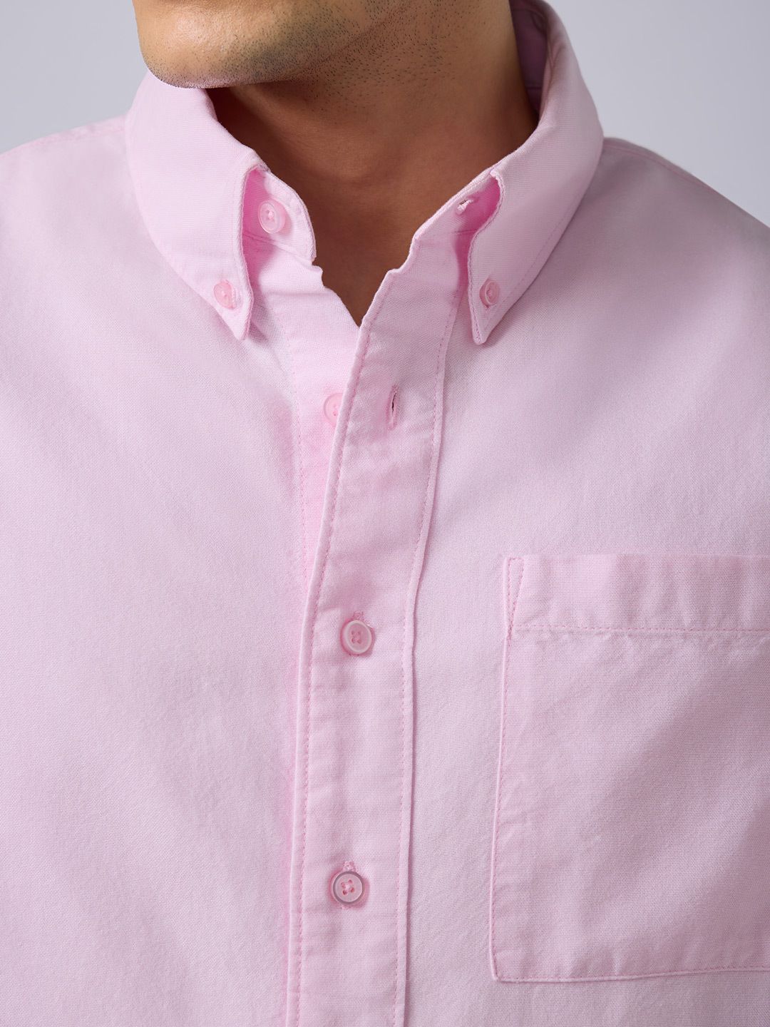 Oxford Shirt: Soft Pink Men Boxy Fit Shirts