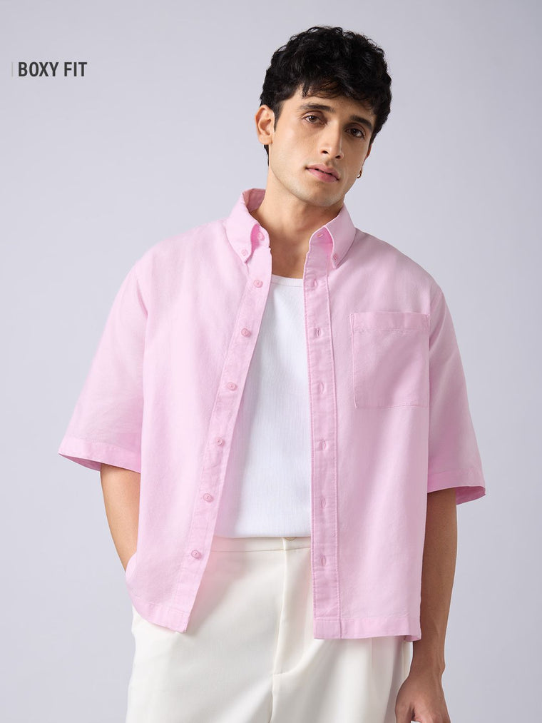 Oxford Shirt: Soft Pink Men Boxy Fit Shirts