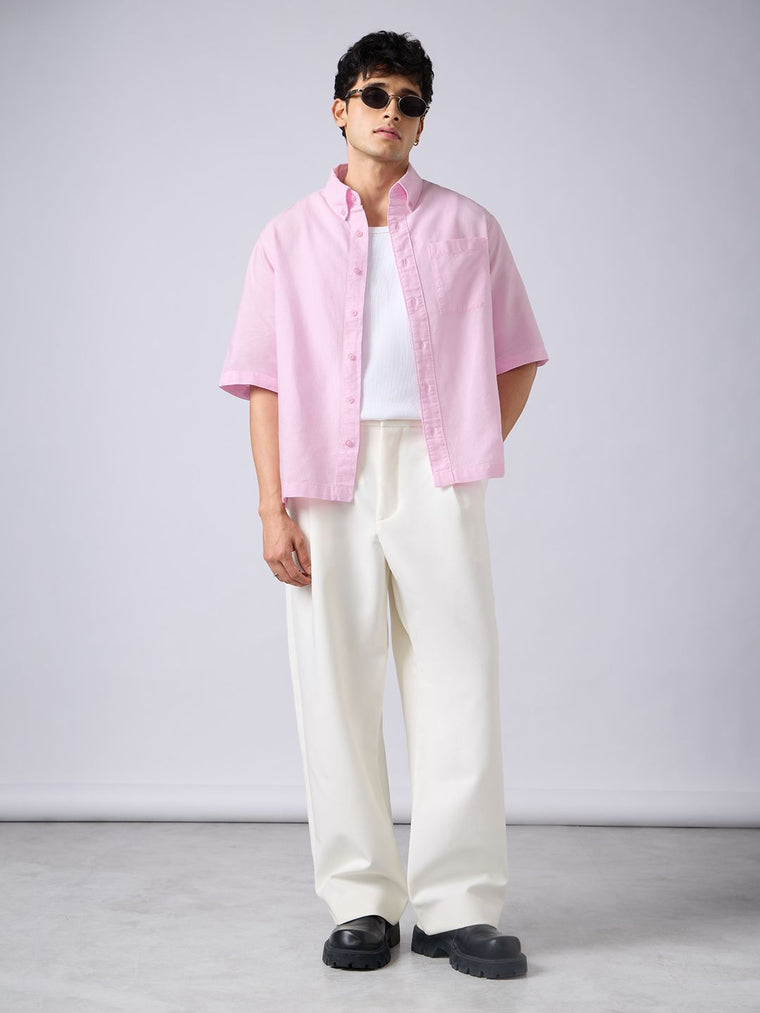 Oxford Shirt: Soft Pink Men Boxy Fit Shirts