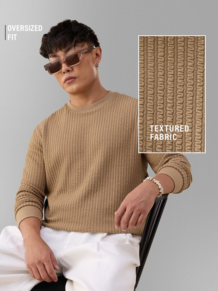 Textured T-shirt: Affogato Oversized Full Sleeve T-Shirts