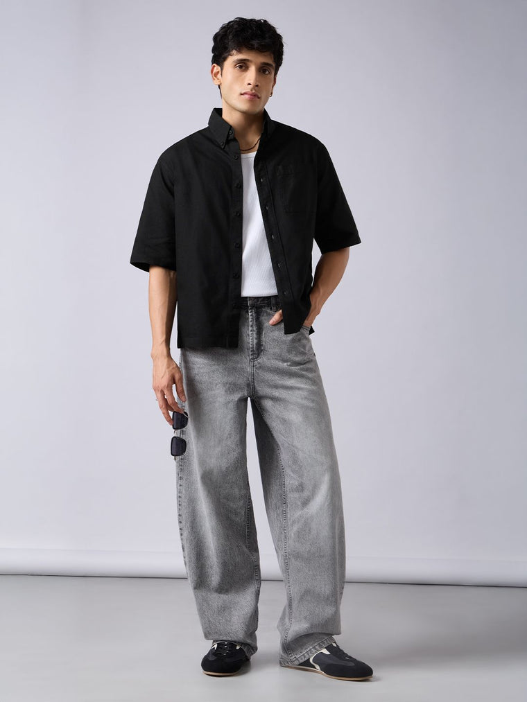 Oxford Shirt: Midnight Black Men Boxy Fit Shirts