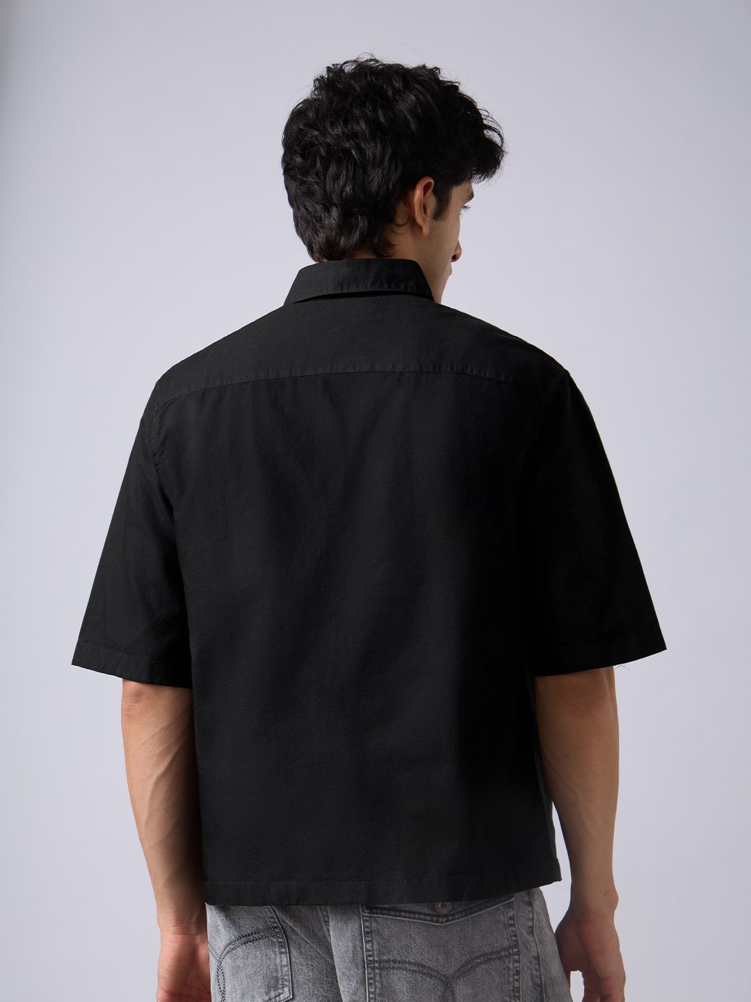 Oxford Shirt: Midnight Black Men Boxy Fit Shirts