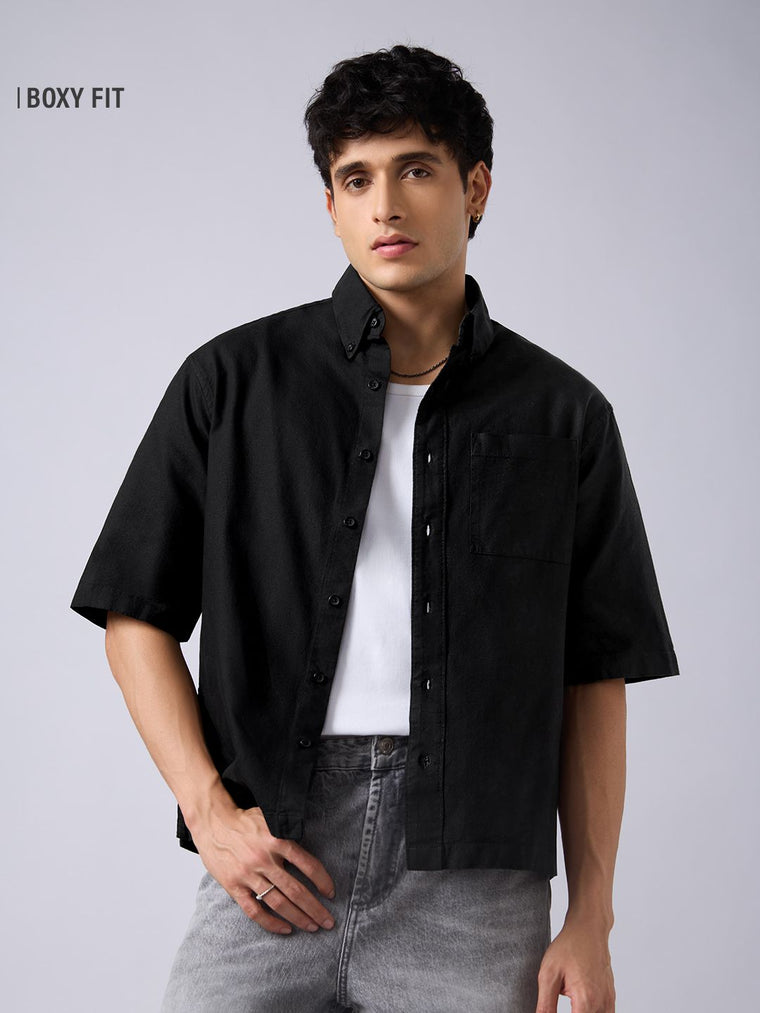 Oxford Shirt: Midnight Black Men Boxy Fit Shirts