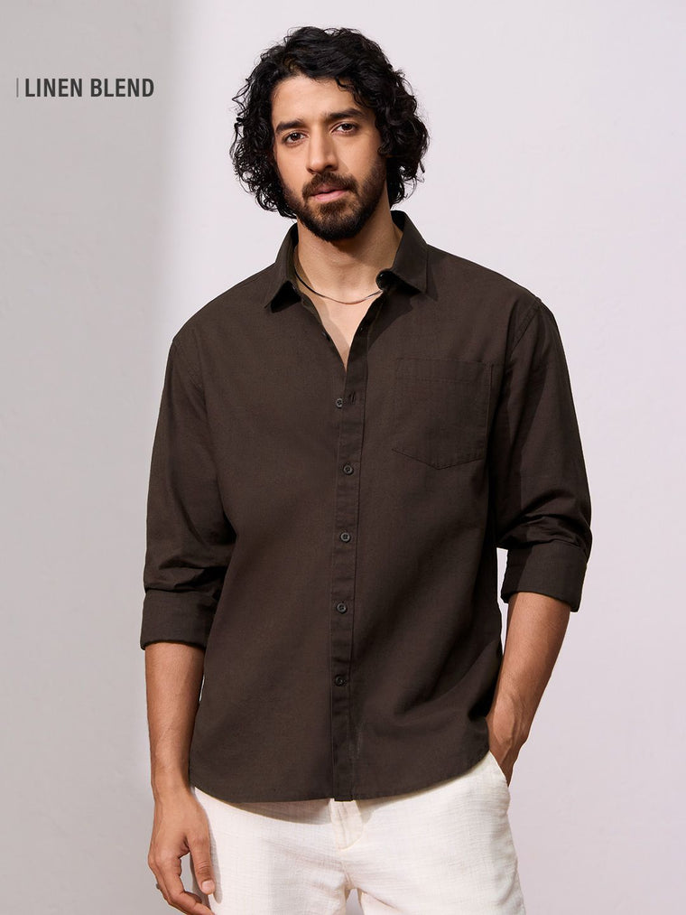 Cotton Linen: Deep Cocoa Cotton Linen Shirts