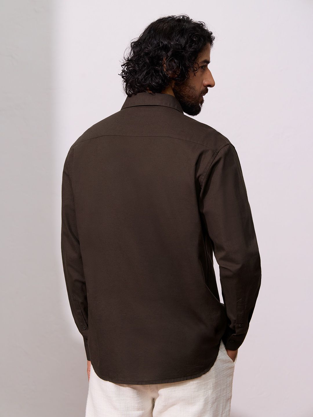 Cotton Linen: Deep Cocoa Cotton Linen Shirts