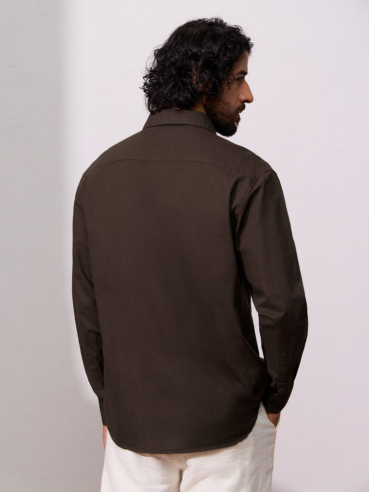 Cotton Linen: Deep Cocoa Cotton Linen Shirts
