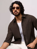 Cotton Linen: Deep Cocoa Cotton Linen Shirts