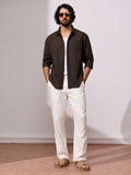 Cotton Linen: Deep Cocoa Cotton Linen Shirts