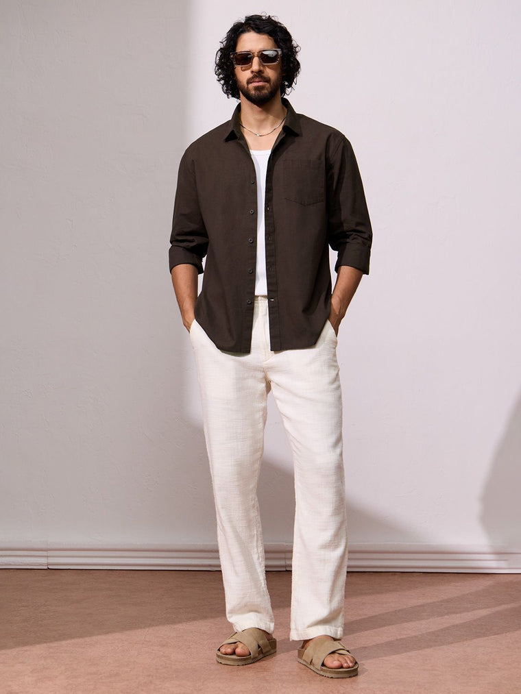 Cotton Linen: Deep Cocoa Cotton Linen Shirts