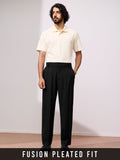 Double Pleated Pants: Black Men Super Flex Pants