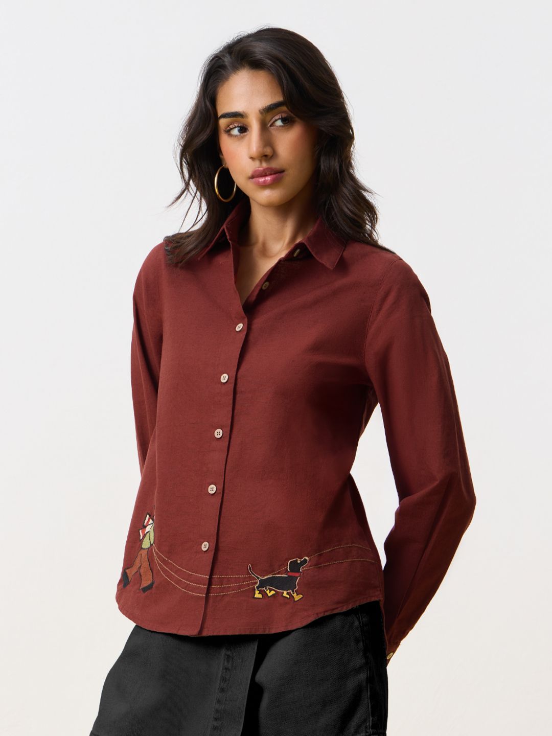 Pets Stories Cotton Linen Shirt: Dog Walker Women Relaxed Shirts