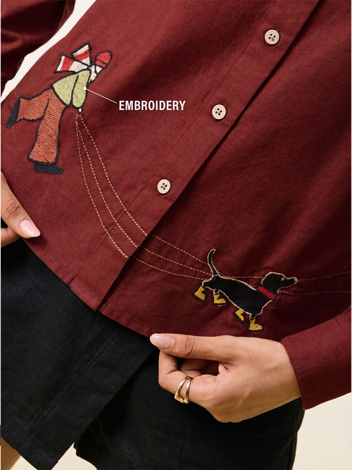 Pets Stories Cotton Linen Shirt: Dog Walker Women Relaxed Shirts