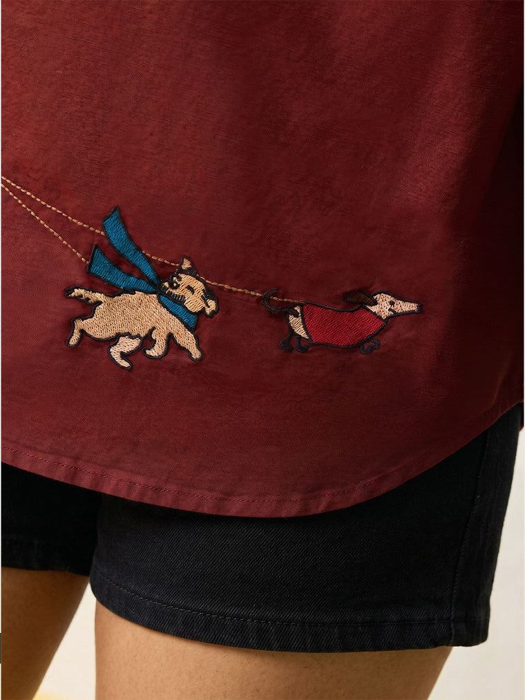 Pets Stories Cotton Linen Shirt: Dog Walker Women Relaxed Shirts