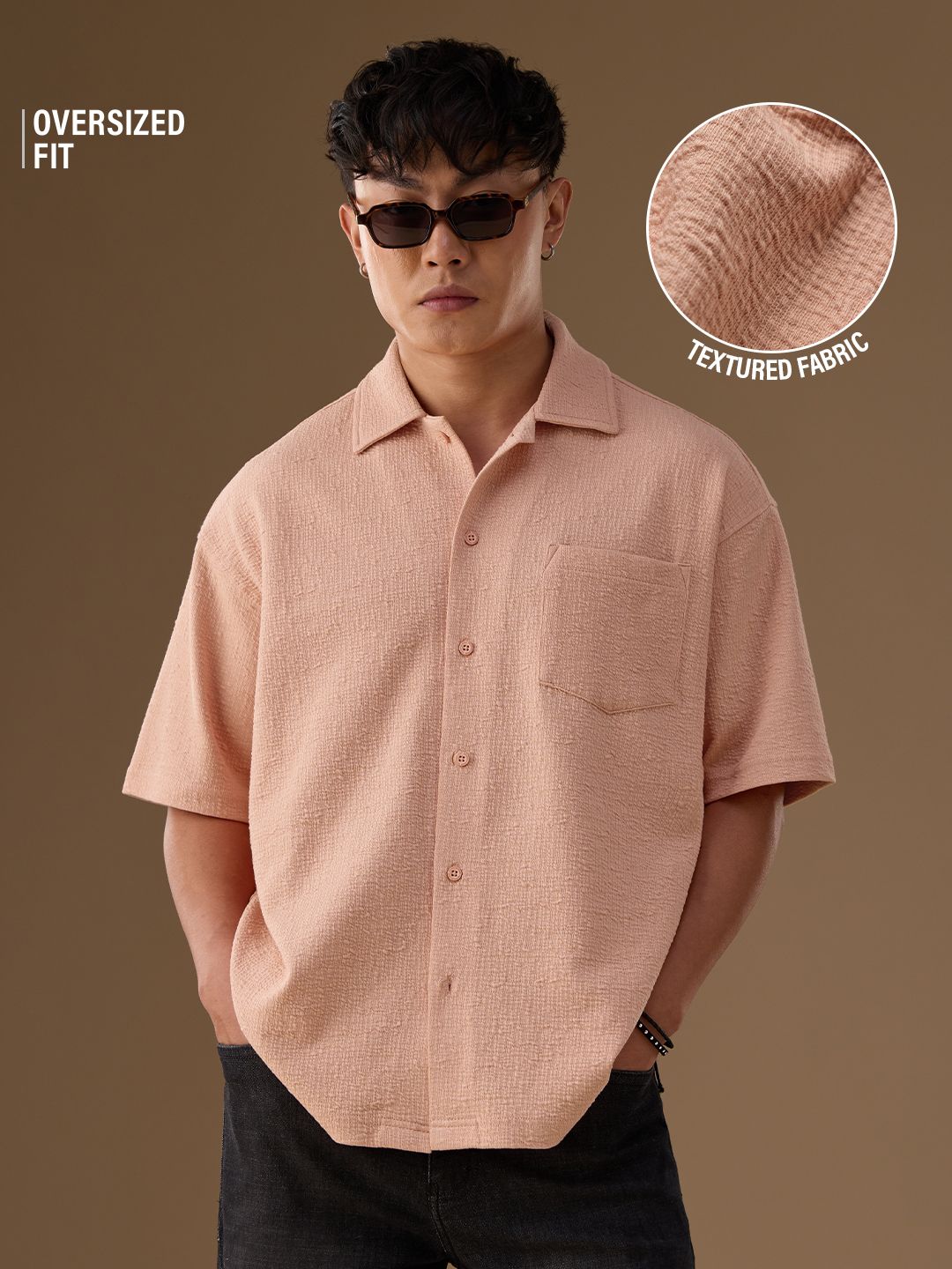 Oversized Shirt: Coral Men Textured Shirts