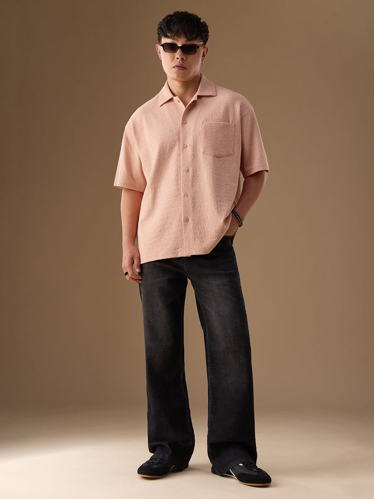 Oversized Shirt: Coral Men Textured Shirts