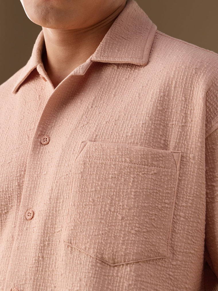 Oversized Shirt: Coral Men Textured Shirts