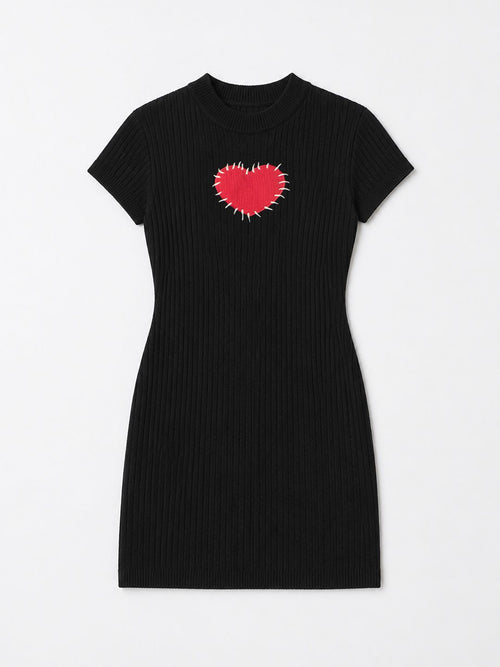 Ribbed Dress: Black Heart Women Fashion Dresses
