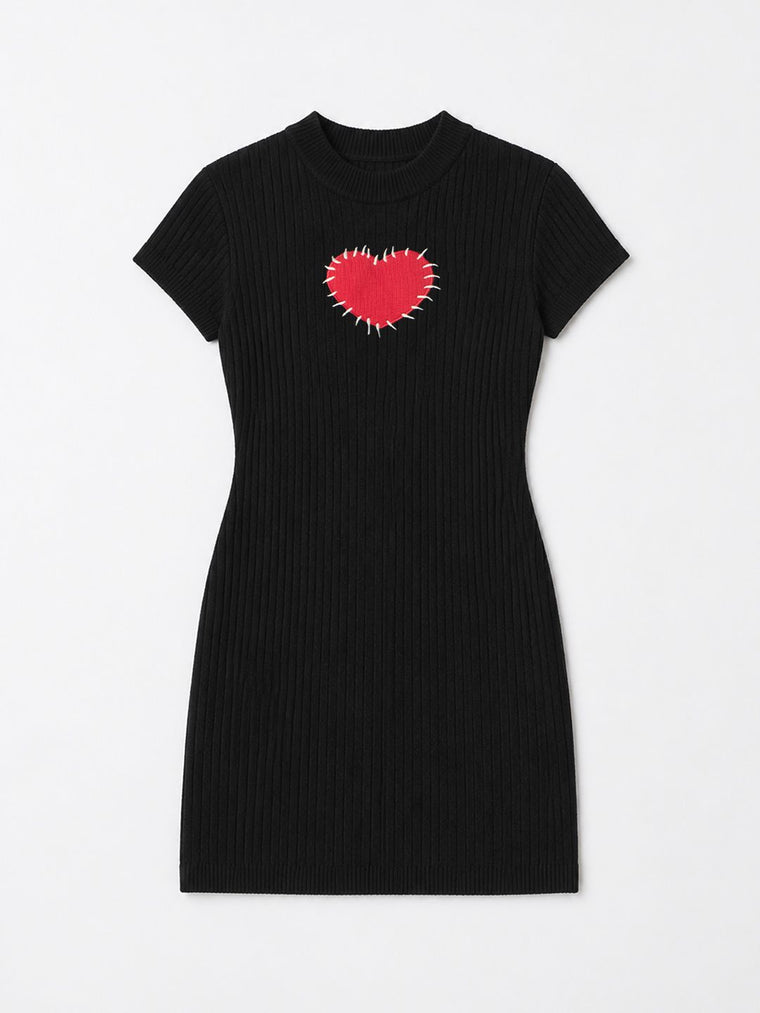 Ribbed Dress: Black Heart Women Fashion Dresses