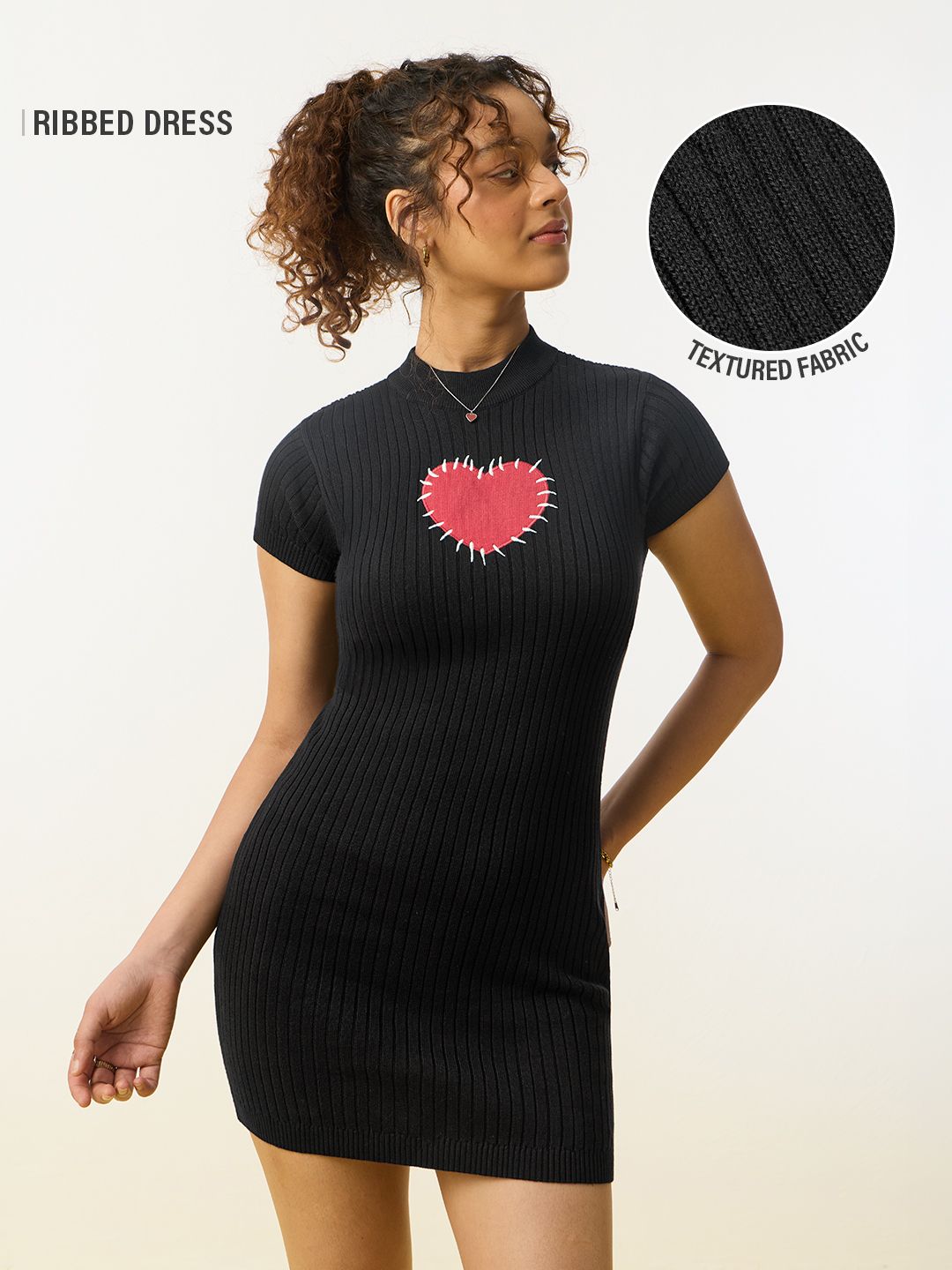Ribbed Dress: Black Heart Women Fashion Dresses
