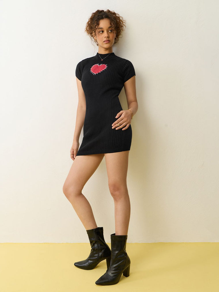 Ribbed Dress: Black Heart Women Fashion Dresses