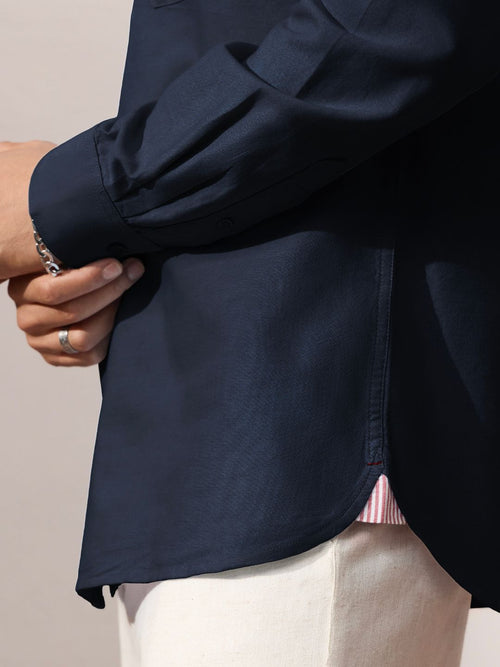 Oxford Shirt: Indigo Men Solid Shirts