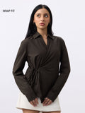 Wrap Shirt: Regal Brown Women Regular Shirts