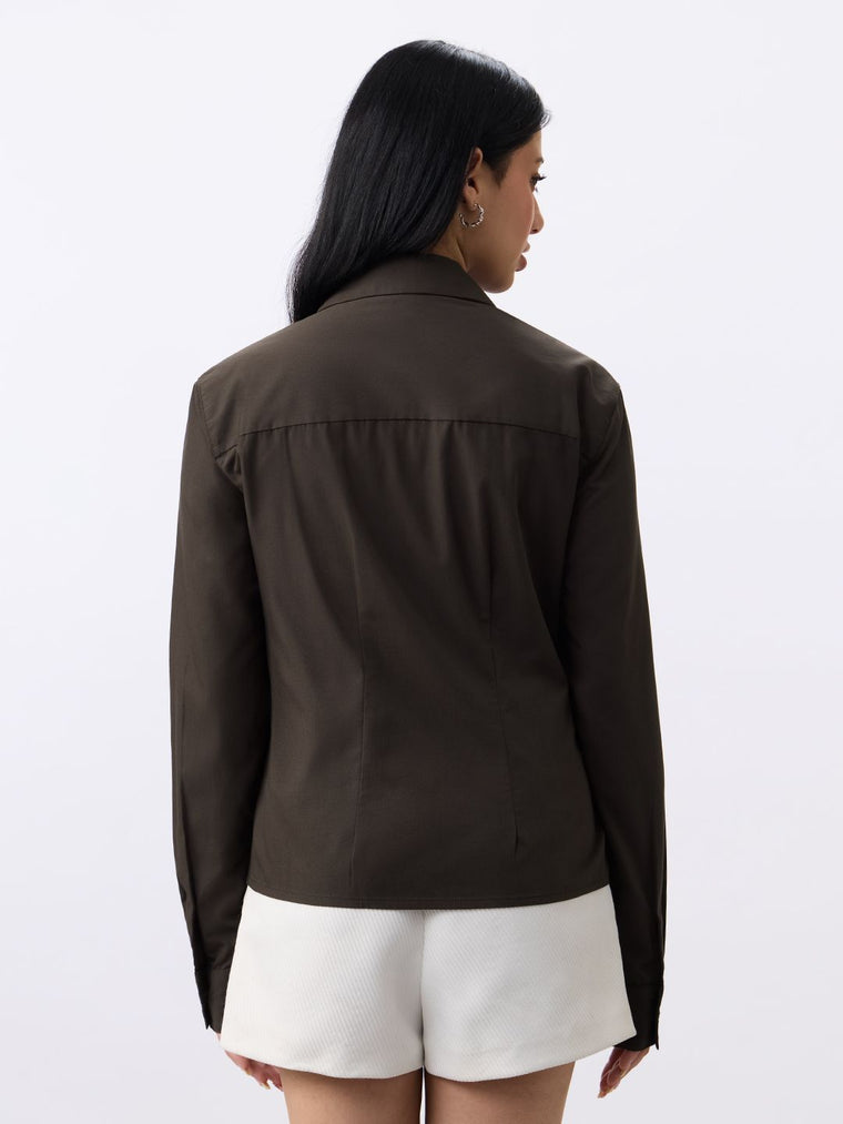 Wrap Shirt: Regal Brown Women Regular Shirts