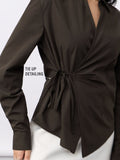 Wrap Shirt: Regal Brown Women Regular Shirts