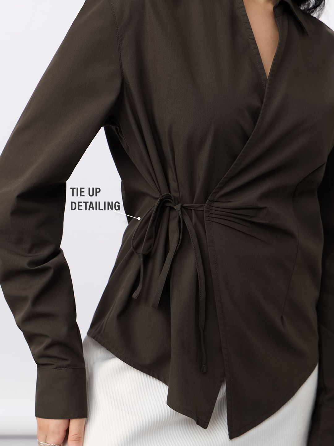 Wrap Shirt: Regal Brown Women Regular Shirts