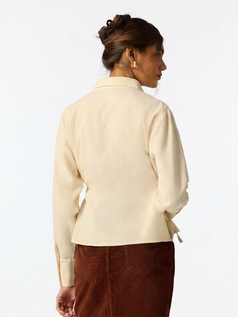 Cotton Linen Shirt: Seashell Women Regular Shirts