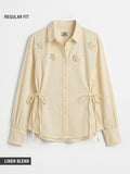 Cotton Linen Shirt: Seashell Women Regular Shirts