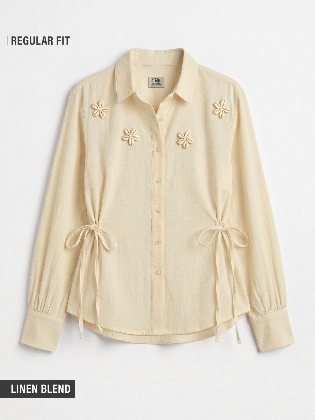 Cotton Linen Shirt: Seashell Women Regular Shirts