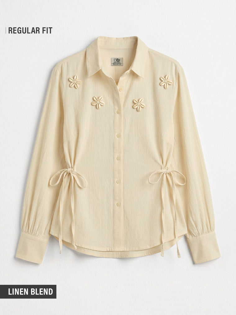 Cotton Linen Shirt: Seashell Women Regular Shirts