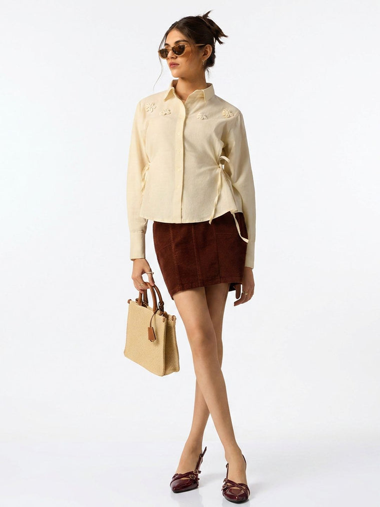 Cotton Linen Shirt: Seashell Women Regular Shirts