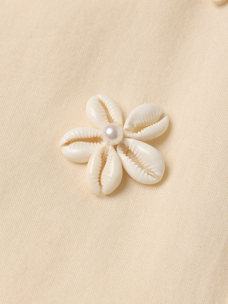 Cotton Linen Shirt: Seashell Women Regular Shirts